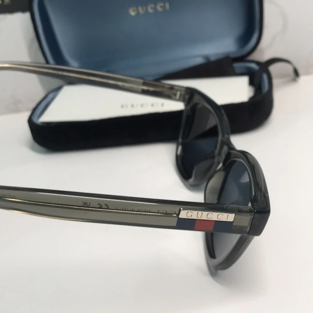 ✨ Brand New Gucci GG1116S 003 Sunglasses – Grey Frame with Blue Lenses ✨